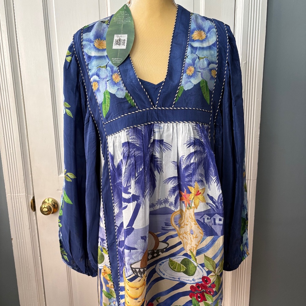 Farm Rio Blue Fresh Table Scarf Mini Dress